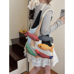 Bag Tote Bag Large Capacity Retro Tassel Splicing Design Literary Versatile Wool Knitted Bag Single Shoulder Bag