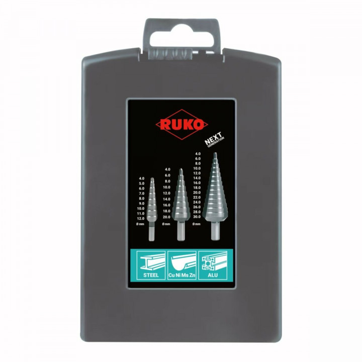 Spool set RUKO 101326RO Steel High speed steel (HSS) Step drill bit 3 Pieces