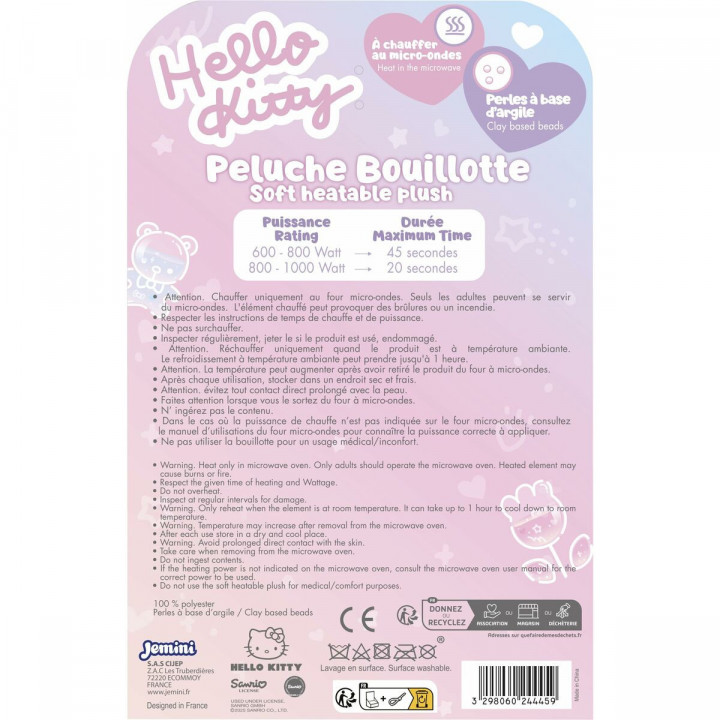 Jouet Peluche Jemini Hello Kitty Blanc Rose