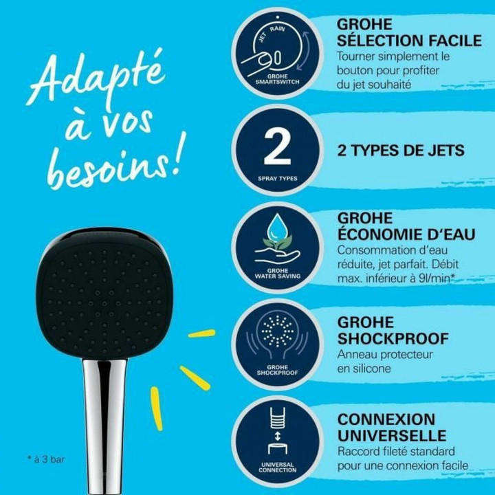 Pomme de douche Grohe Vitalio Comfort Chrome Métal Carré