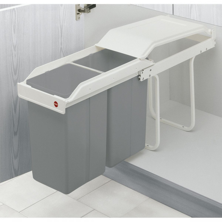 Waste bin Hailo Multi-Box duo L White Grey Cream Steel Plastic 2 drawers 14 L Integrable (2 Units)