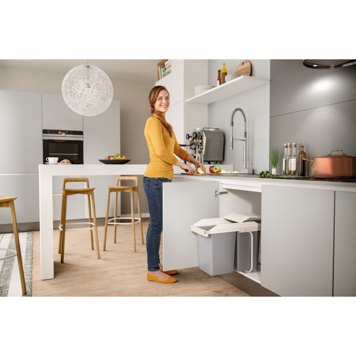 Vuilnisemmer Hailo Multi-Box duo L Wit Grijs Crème Staal Plastic 2 lades 14 L Integreerbaar (2 Stuks)