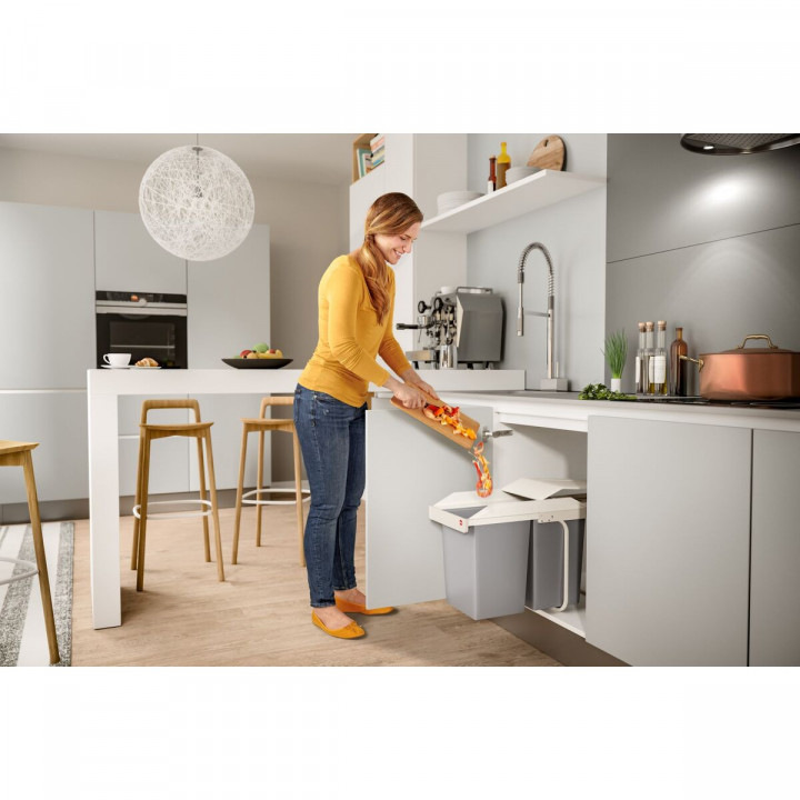 Vuilnisemmer Hailo Multi-Box duo L Wit Grijs Crème Staal Plastic 2 lades 14 L Integreerbaar (2 Stuks)