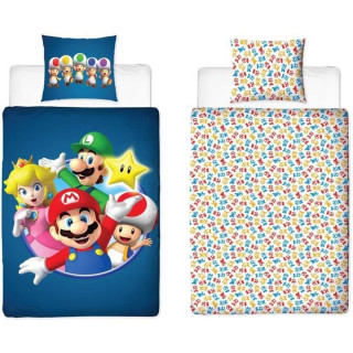 Juego de funda nórdica Mario Bros 25 x 4 x 30 cm Azul Cama de 140 2 Piezas