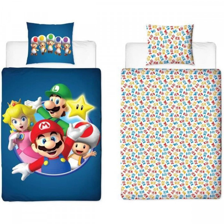 Bettbezug-Set Mario Bros 25 x 4 x 30 cm Blau Double size 2 Stücke