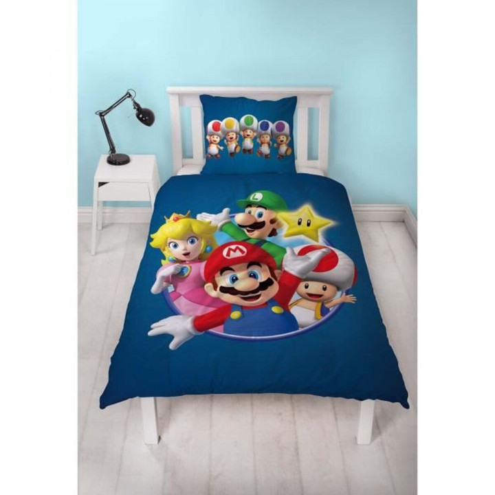 Duvet cover set Mario Bros 25 x 4 x 30 cm Blue Double 2 Pieces